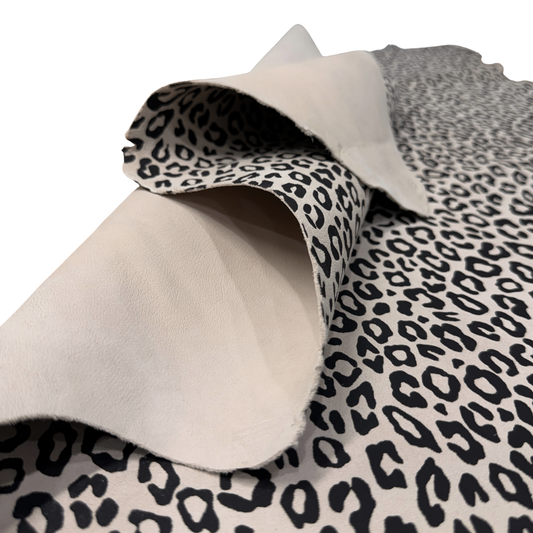Suede Leopard Print Leather Hide – Cream/Black