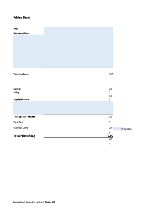 Excel Pricing Sheet & Conversion Table