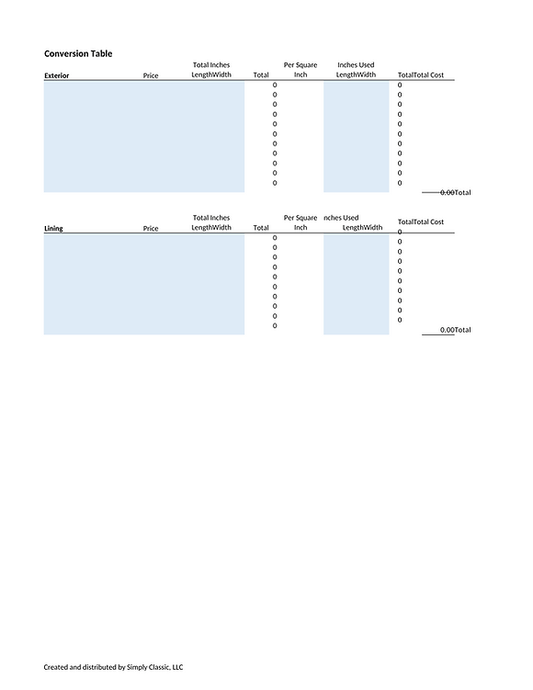 Excel Pricing Sheet & Conversion Table