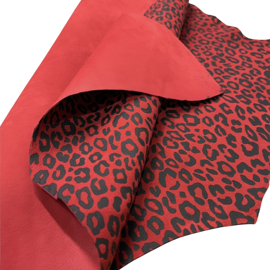 Suede Leopard Print Leather Hide – Red/Black