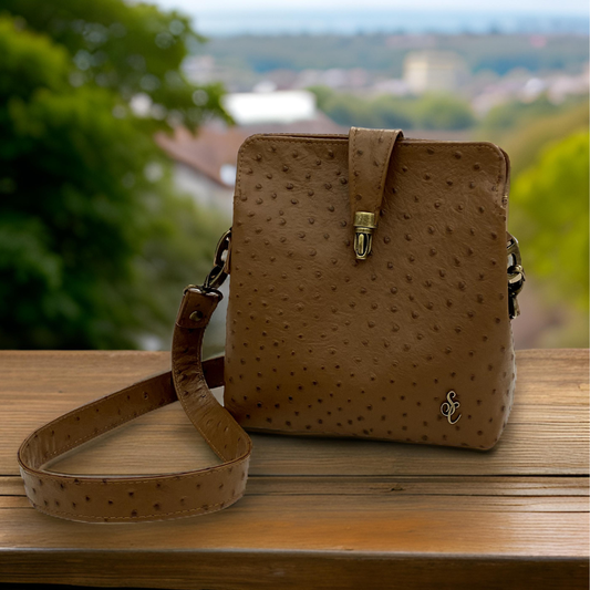 Italian Leather Hide – Light Brown Embossed Ostrich