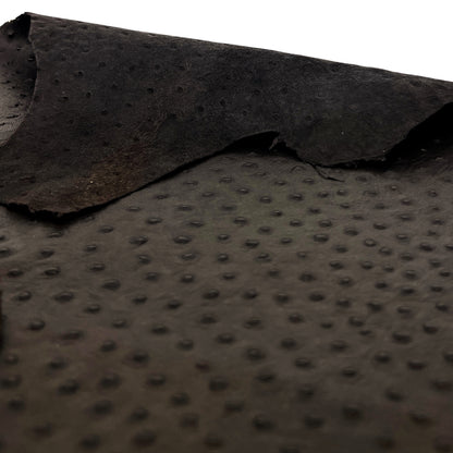 Italian Leather Hide | Very Dark Brown Embossed Ostrich image 3