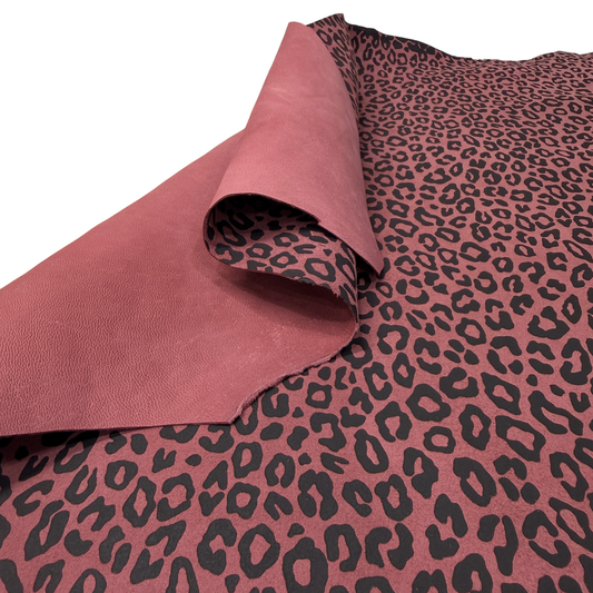 Suede Leopard Print Leather Hide – Dusty Pink/Black