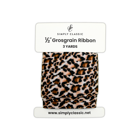 1/2" Grosgrain Ribbon – Brown Leopard Print
