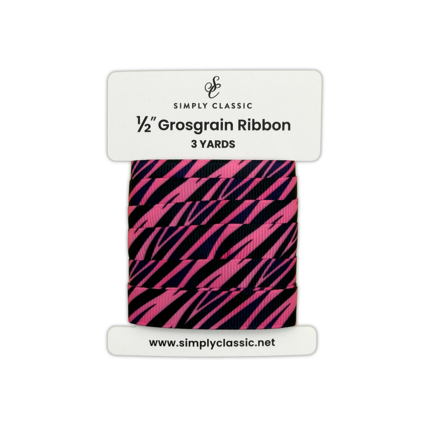 1/2" Grosgrain Ribbon – Hot Pink Zebra Print