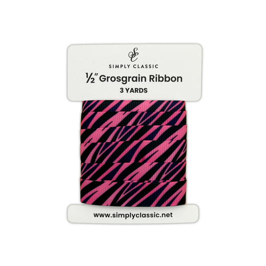 1/2" Grosgrain Ribbon – Hot Pink Zebra Print