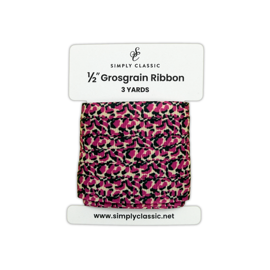 1/2" Grosgrain Ribbon – Magenta Leopard Print