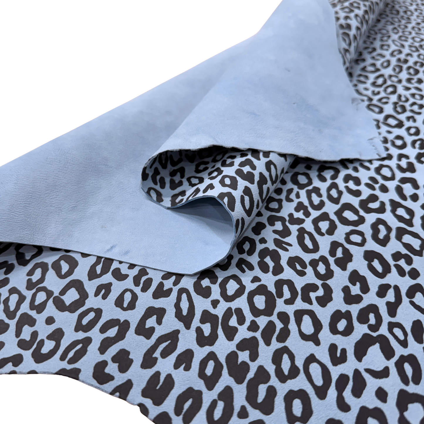 Suede Leopard Print Leather Hide – Light Blue/Black