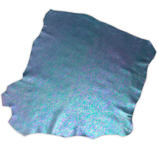 Marbled Iridescent Italian Leather Hide – Ocean Blue