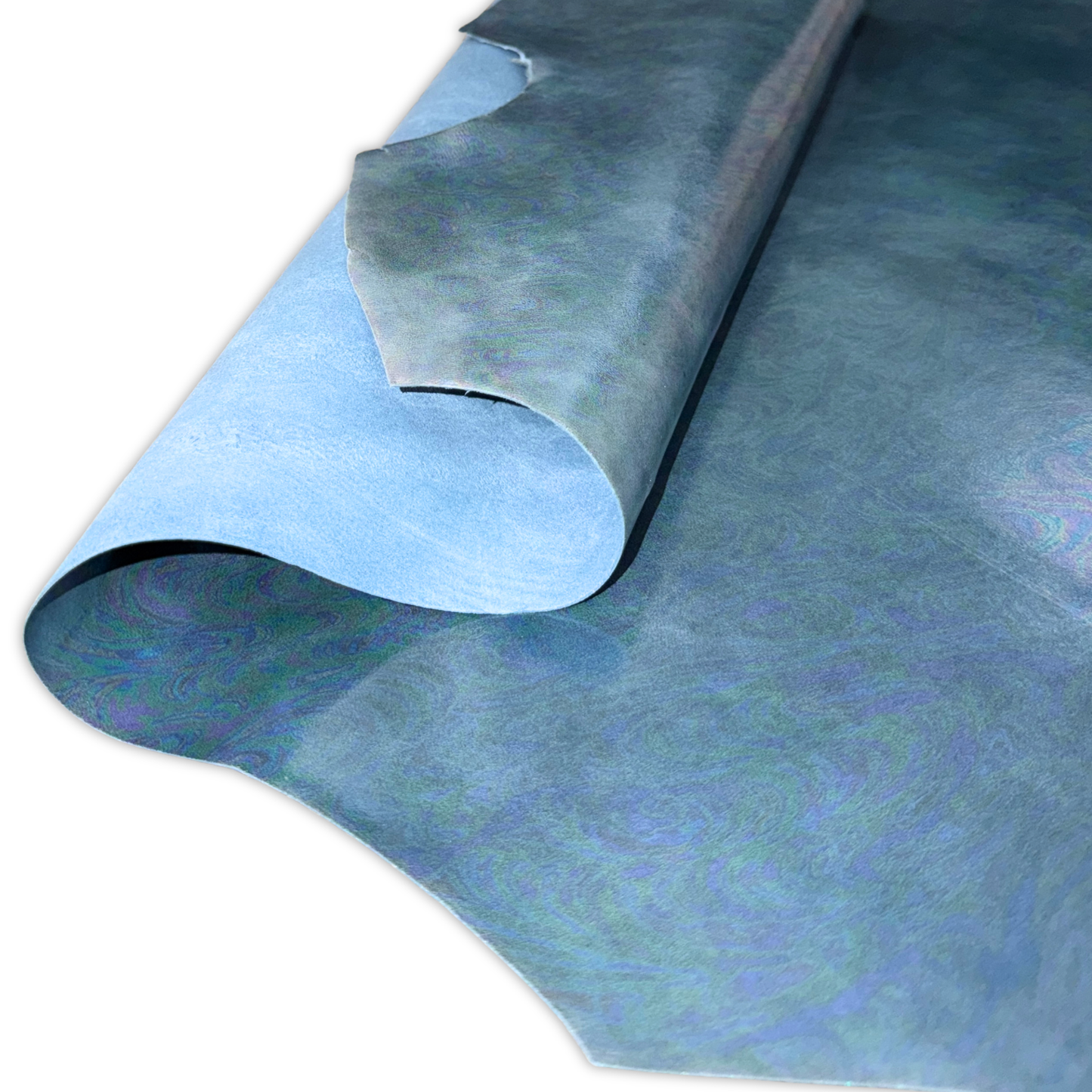 Marbled Iridescent Italian Leather Hide – Ocean Blue