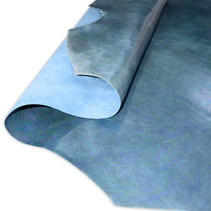 Marbled Iridescent Italian Leather Hide – Ocean Blue