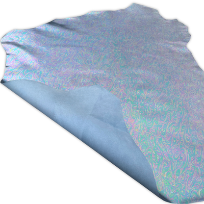 Marbled Iridescent Italian Leather Hide – Ocean Blue