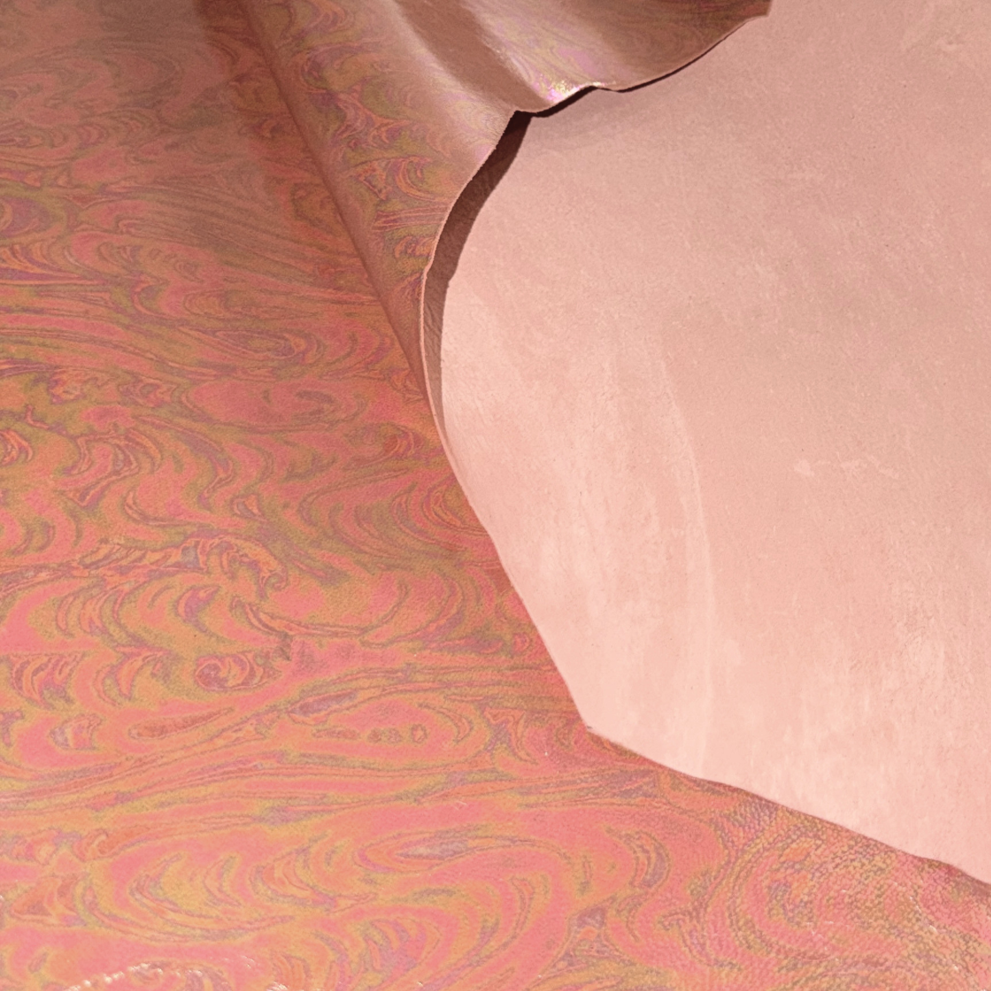 Marbled Iridescent Italian Leather Hide – Rose Gold
