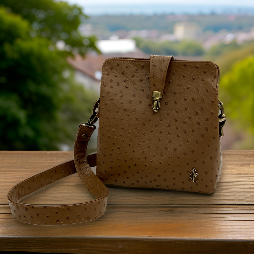 Italian Leather Hide – Light Brown Embossed Ostrich