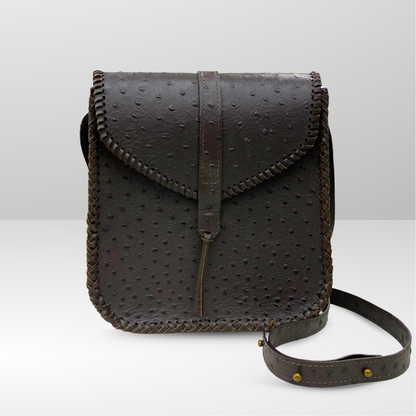 Italian Leather Hide – Very Dark Brown Embossed Ostrich