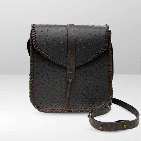 Italian Leather Hide – Very Dark Brown Embossed Ostrich